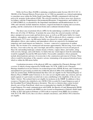 内利斯空军基地 (NAFB) 正在根据 1966 年《国家历史保护法》第 106 条 (54 USC § 306108) 启动磋商（作为
